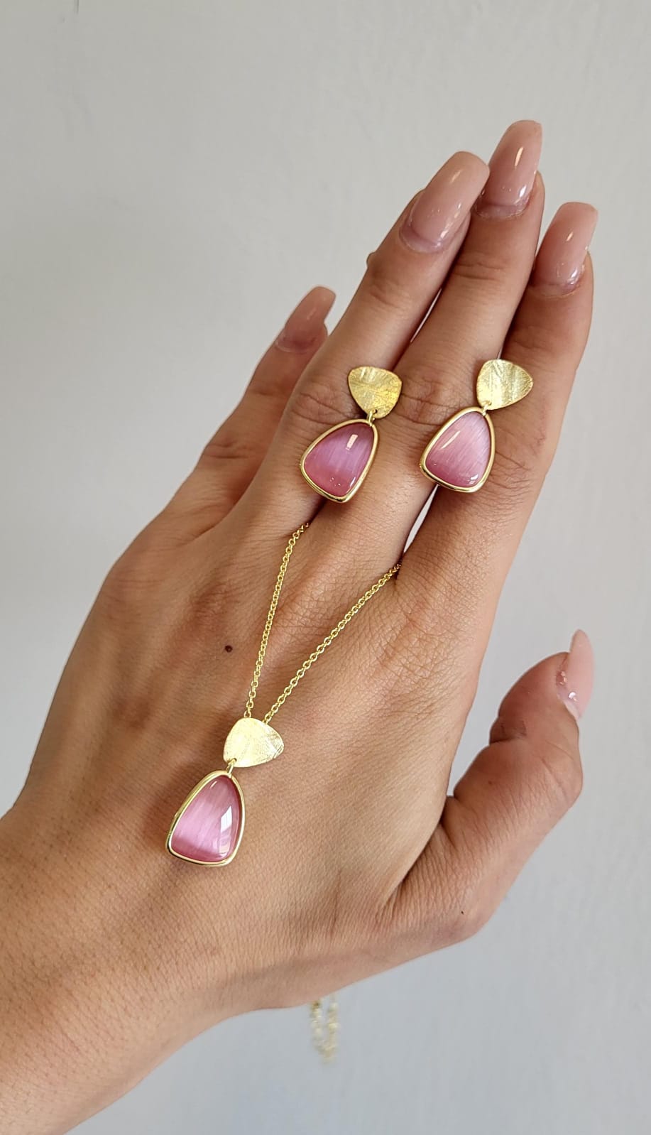 Parure in argento925 Dorato e Calcedonia