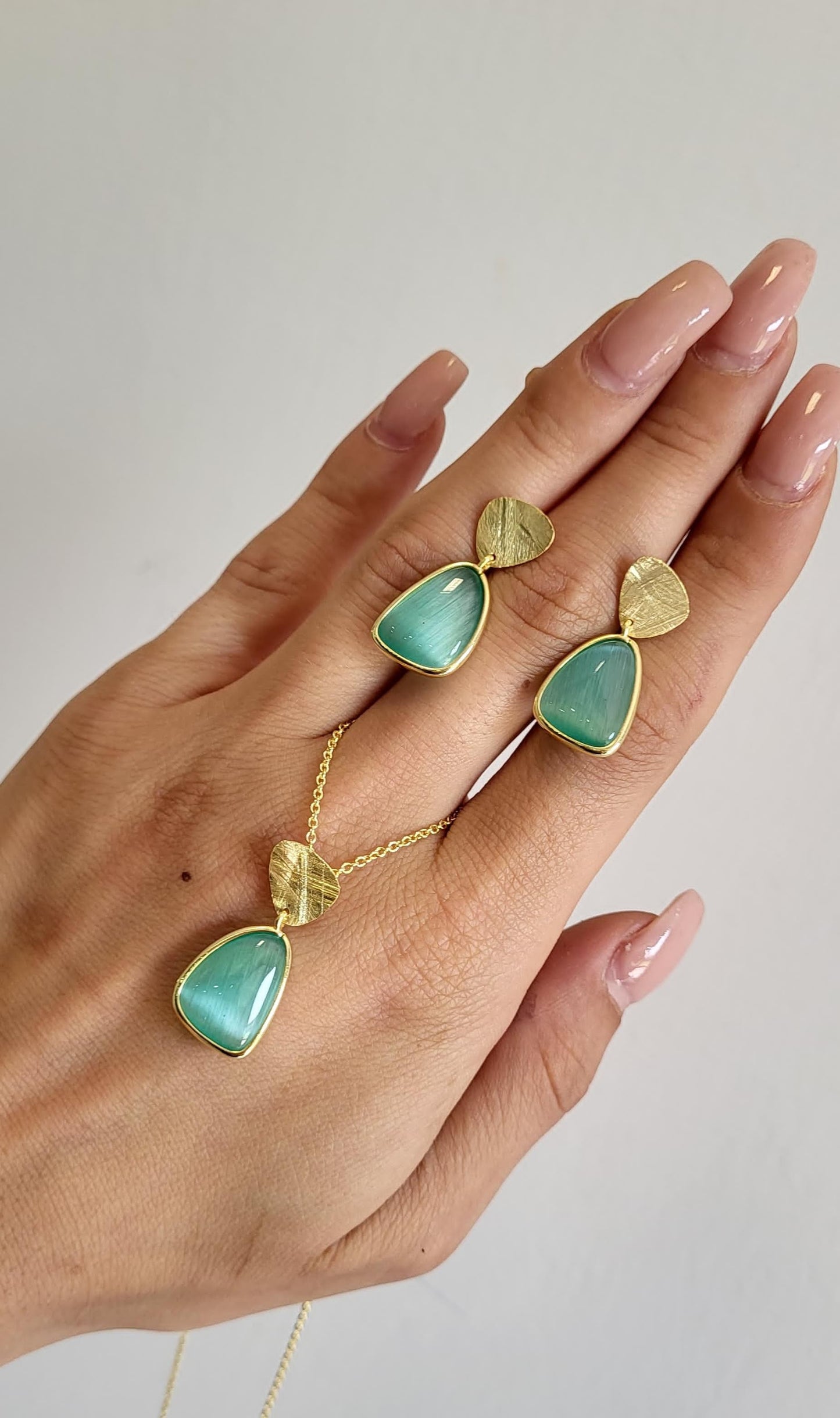 Parure in argento925 Dorato e Calcedonia